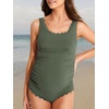 image:imageSummer Mae Ribbed Maternity One Piece Swimsuit Scalloped Cut Out Pregnancy Bathing Suit Square NeckOlive