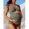 image:imageSummer Mae Ribbed Maternity One Piece Swimsuit Scalloped Cut Out Pregnancy Bathing Suit Square NeckOlive