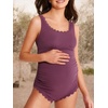 image:imageSummer Mae Ribbed Maternity One Piece Swimsuit Scalloped Cut Out Pregnancy Bathing Suit Square NeckPlum