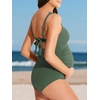 image:imageSummer Mae Ribbed Maternity One Piece Swimsuit Scalloped Cut Out Pregnancy Bathing Suit Square NeckSage Green