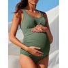 image:imageSummer Mae Ribbed Maternity One Piece Swimsuit Scalloped Cut Out Pregnancy Bathing Suit Square NeckSage Green