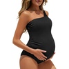image:imageSummer Mae Maternity Swimsuit One Piece One Shoulder Ribbed Pregnancy Bathing SuitBlack