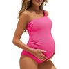 image:imageSummer Mae Maternity Swimsuit One Piece One Shoulder Ribbed Pregnancy Bathing SuitHot Pink