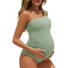 image:imageSummer Mae Maternity Swimsuit One Piece One Shoulder Ribbed Pregnancy Bathing SuitLight Green