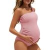 image:imageSummer Mae Maternity Swimsuit One Piece One Shoulder Ribbed Pregnancy Bathing SuitLight Pink