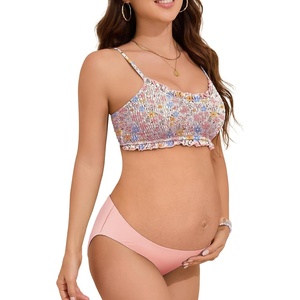 image:imageSummer Mae Ruffle Maternity Swimsuit TwoPiece Low Rise Bikini Shirred Smoked Pregnancy Bathing SuitPastel Wildflower