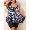 image:imageSummer Mae Plus Size Swimsuit Tankini for Women Two Piece Bathing Suit Flowy 2025 Rash Guard Swimwear with Capris ShortsBlack White Flowers