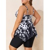 image:imageSummer Mae Plus Size Swimsuit Tankini for Women Two Piece Bathing Suit Flowy 2025 Rash Guard Swimwear with Capris ShortsBlack White Flowers