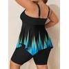 image:imageSummer Mae Plus Size Swimsuit Tankini for Women Two Piece Bathing Suit Flowy 2025 Rash Guard Swimwear with Capris ShortsBlue Black Gradient