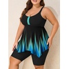 image:imageSummer Mae Plus Size Swimsuit Tankini for Women Two Piece Bathing Suit Flowy 2025 Rash Guard Swimwear with Capris ShortsBlue Black Gradient