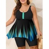 image:imageSummer Mae Plus Size Swimsuit Tankini for Women Two Piece Bathing Suit Flowy 2025 Rash Guard Swimwear with Capris ShortsBlue Black Gradient