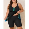 image:imageSummer Mae Plus Size Swimsuit Tankini for Women Two Piece Bathing Suit Flowy 2025 Rash Guard Swimwear with Capris ShortsBlue Black Gradient