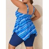image:imageSummer Mae Plus Size Swimsuit Tankini for Women Two Piece Bathing Suit Flowy 2025 Rash Guard Swimwear with Capris ShortsBlue Ocean Ripple