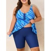 image:imageSummer Mae Plus Size Swimsuit Tankini for Women Two Piece Bathing Suit Flowy 2025 Rash Guard Swimwear with Capris ShortsBlue Ocean Ripple
