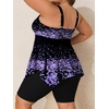 image:imageSummer Mae Plus Size Swimsuit Tankini for Women Two Piece Bathing Suit Flowy 2025 Rash Guard Swimwear with Capris ShortsGradient Purple Leopard