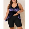 image:imageSummer Mae Plus Size Swimsuit Tankini for Women Two Piece Bathing Suit Flowy 2025 Rash Guard Swimwear with Capris ShortsGradient Purple Leopard