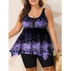image:imageSummer Mae Plus Size Swimsuit Tankini for Women Two Piece Bathing Suit Flowy 2025 Rash Guard Swimwear with Capris ShortsGradient Purple Leopard