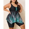 image:imageSummer Mae Plus Size Swimsuit Tankini for Women Two Piece Bathing Suit Flowy 2025 Rash Guard Swimwear with Capris ShortsGradientl Leopard Print