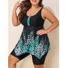 image:imageSummer Mae Plus Size Swimsuit Tankini for Women Two Piece Bathing Suit Flowy 2025 Rash Guard Swimwear with Capris ShortsGradientl Leopard Print