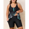 image:imageSummer Mae Plus Size Swimsuit Tankini for Women Two Piece Bathing Suit Flowy 2025 Rash Guard Swimwear with Capris ShortsGradientl Leopard Print