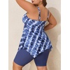 image:imageSummer Mae Plus Size Swimsuit Tankini for Women Two Piece Bathing Suit Flowy 2025 Rash Guard Swimwear with Capris ShortsTie Dye Print
