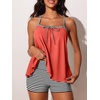 image:imageSummer Mae Plus Size Swimsuits for Women Two Piece Tankini Sets Tummy Control Bathing Suit Swimwear with ShortsOrange Pink Stripe