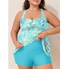 image:imageSummer Mae Plus Size Tankini Swimsuits for Women Two Piece Bathing Suit with Pockets Shorts Tummy Control SwimwearAbstract Flower Clusters