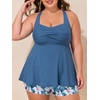 image:imageSummer Mae Plus Size Tankini Swimsuits for Women Two Piece Bathing Suit with Pockets Shorts Tummy Control SwimwearRibbed Blue Lily