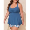 image:imageSummer Mae Plus Size Tankini Swimsuits for Women Two Piece Bathing Suit with Pockets Shorts Tummy Control SwimwearRibbed Blue Lily