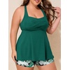 image:imageSummer Mae Plus Size Tankini Swimsuits for Women Two Piece Bathing Suit with Pockets Shorts Tummy Control SwimwearRibbed Green Feather