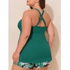 image:imageSummer Mae Plus Size Tankini Swimsuits for Women Two Piece Bathing Suit with Pockets Shorts Tummy Control SwimwearRibbed Green Feather