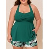 image:imageSummer Mae Plus Size Tankini Swimsuits for Women Two Piece Bathing Suit with Pockets Shorts Tummy Control SwimwearRibbed Green Feather