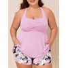 image:imageSummer Mae Plus Size Tankini Swimsuits for Women Two Piece Bathing Suit with Pockets Shorts Tummy Control SwimwearRibbed Pink Feather