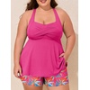 image:imageSummer Mae Plus Size Tankini Swimsuits for Women Two Piece Bathing Suit with Pockets Shorts Tummy Control SwimwearRibbed Pink Leaves