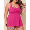 image:imageSummer Mae Plus Size Tankini Swimsuits for Women Two Piece Bathing Suit with Pockets Shorts Tummy Control SwimwearRibbed Pink Leaves