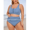 image:imageSummer Mae Plus Size Women Ribbed Bikini Set Two Piece High Waist Swimsuit Scoop Top Tummy Control Bathing Suit SwimwearBaby Blue