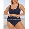 image:imageSummer Mae Plus Size Women Ribbed Bikini Set Two Piece High Waist Swimsuit Scoop Top Tummy Control Bathing Suit SwimwearBlue Black