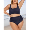 image:imageSummer Mae Plus Size Women Ribbed Bikini Set Two Piece High Waist Swimsuit Scoop Top Tummy Control Bathing Suit SwimwearBlue Black