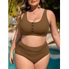 image:imageSummer Mae Plus Size Women Ribbed Bikini Set Two Piece High Waist Swimsuit Scoop Top Tummy Control Bathing Suit SwimwearHoney Ginger