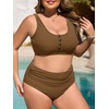 image:imageSummer Mae Plus Size Women Ribbed Bikini Set Two Piece High Waist Swimsuit Scoop Top Tummy Control Bathing Suit SwimwearHoney Ginger