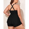 image:imageSummer Mae Women Plus Size Two Piece Tankini Swimsuits Flowy Bathing Suits Tummy Control Swimwear with ShortsBlack