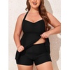 image:imageSummer Mae Women Plus Size Two Piece Tankini Swimsuits Flowy Bathing Suits Tummy Control Swimwear with ShortsBlack