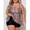 image:imageSummer Mae Women Plus Size Two Piece Tankini Swimsuits Flowy Bathing Suits Tummy Control Swimwear with ShortsBrown Rotating Flower