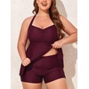 image:imageSummer Mae Women Plus Size Two Piece Tankini Swimsuits Flowy Bathing Suits Tummy Control Swimwear with ShortsPlum