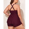 image:imageSummer Mae Women Plus Size Two Piece Tankini Swimsuits Flowy Bathing Suits Tummy Control Swimwear with ShortsPlum