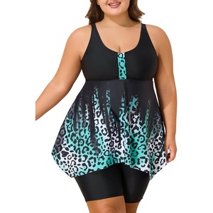 image:imageSummer Mae Plus Size Swimsuit Tankini for Women Two Piece Bathing Suit Flowy 2025 Rash Guard Swimwear with Capris ShortsGradientl Leopard Print