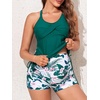image:imageMiYang Maternity Tankini Swimsuit Criss Cross Back Bathing Suit Ruched Tie Side Pregnancy Swimwear Two PieceBeige Soft Hibiscus
