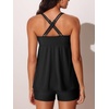 image:imageMiYang Tankini Swimsuits for Women 2026 Tummy Control Modest Flowy Two Piece Bathing Suits Top with Pockets ShortsBlack