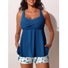 image:imageMiYang Tankini Swimsuits for Women 2026 Tummy Control Modest Flowy Two Piece Bathing Suits Top with Pockets ShortsBlue White Oil Painting Flowers
