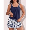 image:imageSummer Mae Blouson Womens Tankini Swimsuits with Skirt Modest Tummy Control Bathing Suits Side Pocket Swimwear 2026Monstera Leaf Silhouette